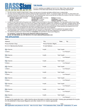 B.A.S.S. Slam Application Form