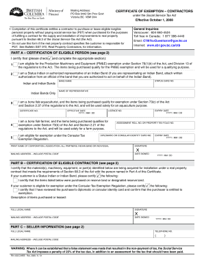 Certificate of Exemption for Contractors