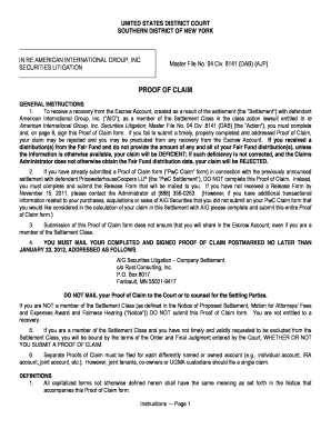 AIG Securities Litigation Proof of Claim Form