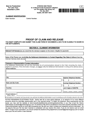 Proof of Claim and Release for Mutual Funds Investment Litigation