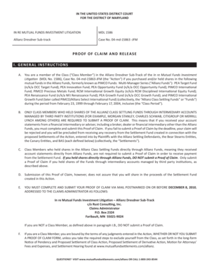 Allianz Mutual Funds Proof of Claim