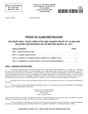 Conseco Inc. Securities Litigation Proof of Claim and Release