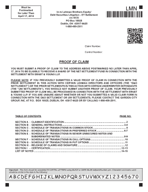 Lehman Brothers Equity/Debt Securities Litigation Proof of Claim Form
