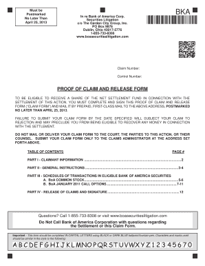 Bank of America Securities Litigation Proof of Claim Form