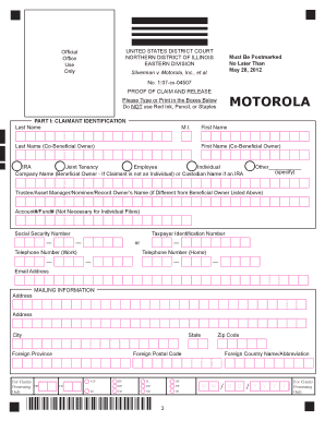 Motorola Securities Litigation Proof of Claim and Release