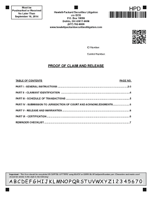 Hewlett-Packard Securities Litigation Proof of Claim and Release