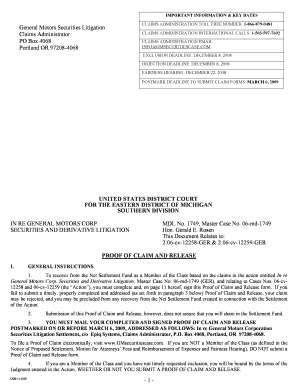 General Motors Securities Litigation Proof of Claim and Release