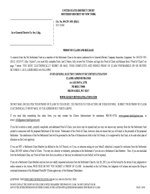 Proof of Claim and Release Form