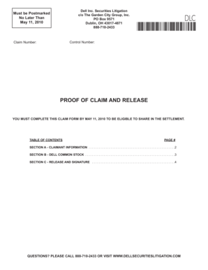 Dell Inc. Securities Litigation Proof of Claim
