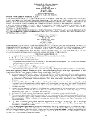 SkyPeople Fruit Juice Inc. Proof of Claim and Release