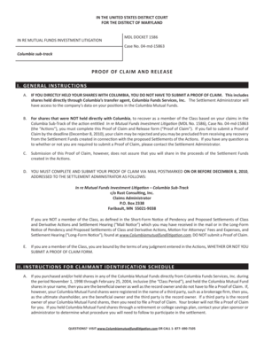 Proof of Claim and Release Form