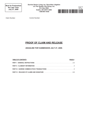 Sunrise Senior Living Securities Litigation Proof of Claim