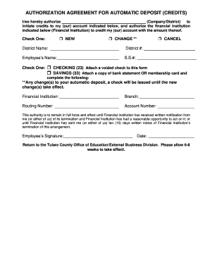 Authorization Agreement for Automatic Deposit