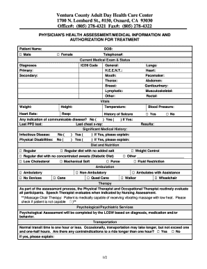Physician's Health Assessment and Authorization for Treatment