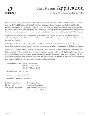 Small Business Group Service Agreement Application