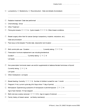 Breast Thermography Preparation Form