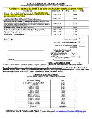 Colorado Child Care Forms Order Form