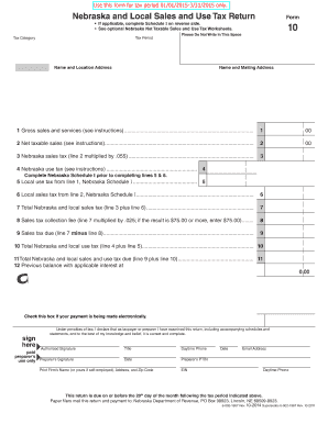 Nebraska Sales and Use Tax Return Form