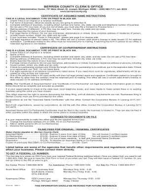 Michigan Assumed Name and Co-Partnership Certificates