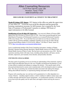 Texas Counseling Disclosure Statement & Consent to Treatment