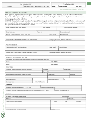 Timber Ridge Apartments Rental Application