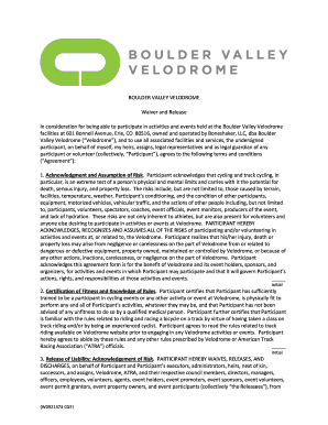 Boulder Valley Velodrome Waiver and Release