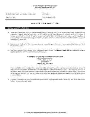 Proof of Claim and Release Form