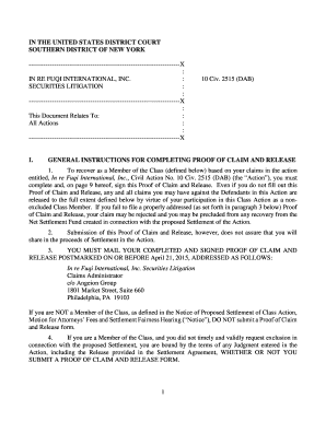 Proof of Claim and Release Form