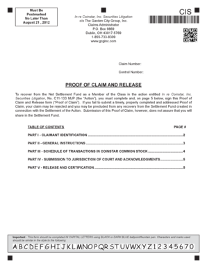Proof of Claim and Release for Coinstar Securities Litigation