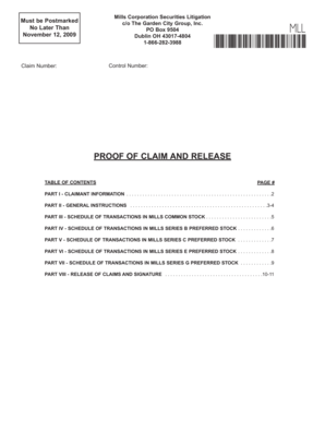 Mills Corporation Securities Litigation Proof of Claim and Release