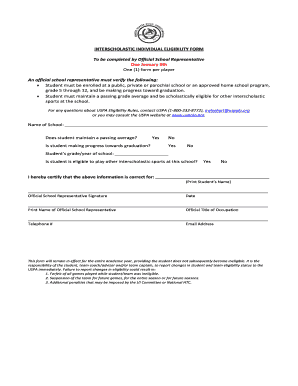 Interscholastic Individual Eligibility Form