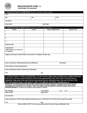 USPA Medication Report Form