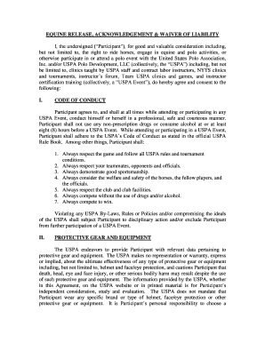 Equine Release and Waiver of Liability