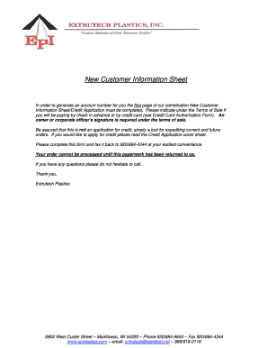 New Customer Information Sheet and Credit Application