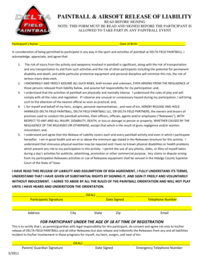 Paintball Liability Waiver