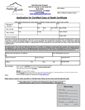 Application for Certified Copy of Death Certificate