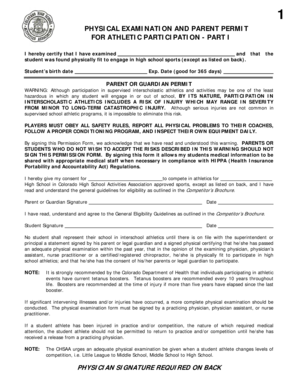 High School Sports Physical and Parent Permit
