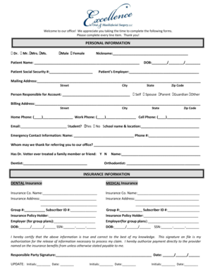 Patient Information and Health History Form