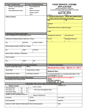 Michigan Food Service License Application