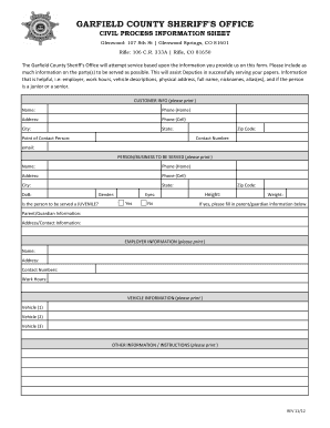 Garfield County Civil Process Information Sheet