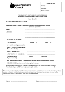 Residents Parking Scheme Application Form