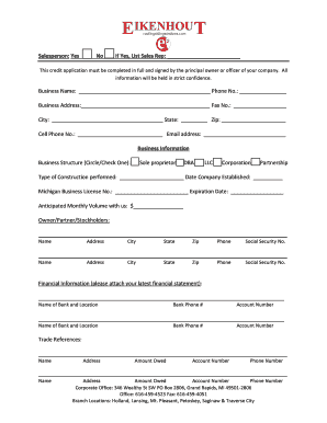 Michigan Credit Application Form