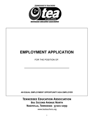 Employment Application for Tennessee Education Association