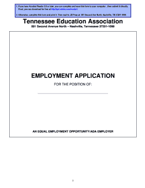 Tennessee Education Association Employment Application