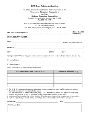 NEA Dues Rebate Application