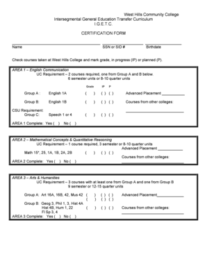 IGETC Certification Form