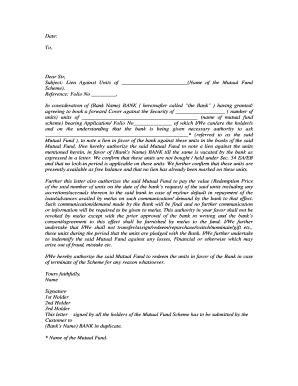 Lien Authorization Letter for Mutual Fund Units