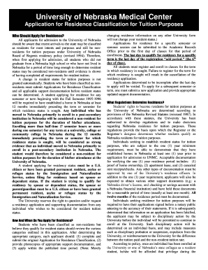 University of Nebraska Residence Classification Application