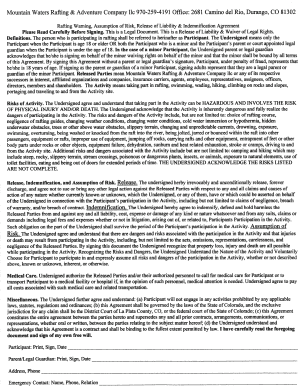 Rafting Liability Waiver Agreement