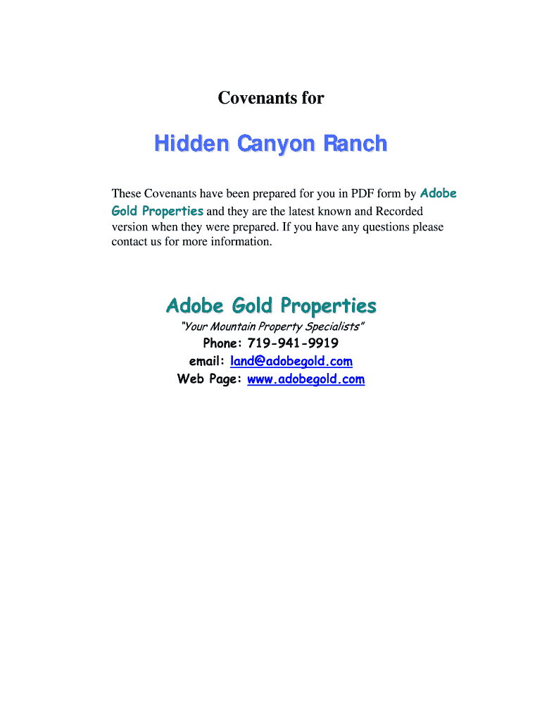 Fillable Online Hidden Canyon Ranch Covenants Adobe Gold Properties